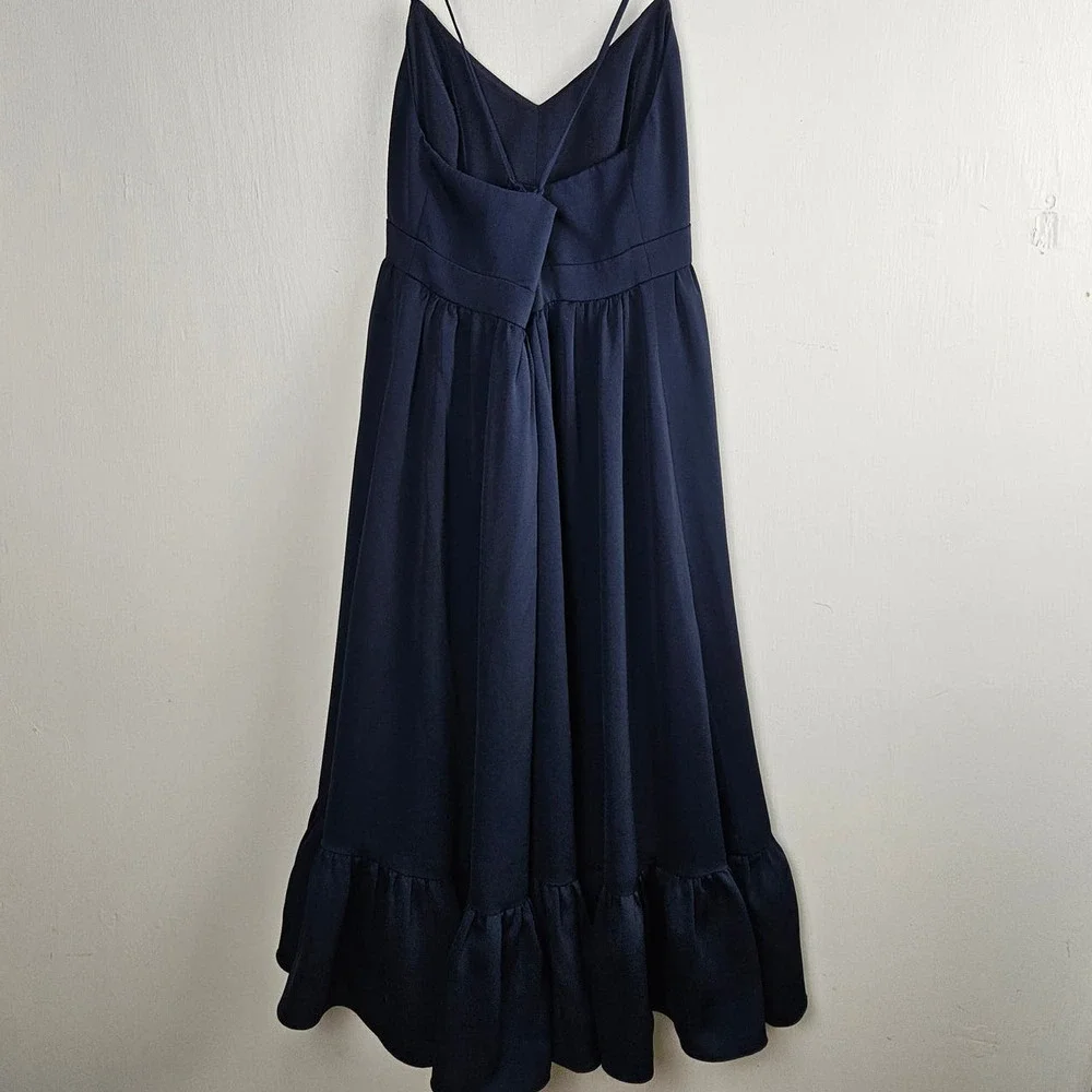 J.Crew Criss Cross Tie‎ Back Midi Dress 6 Navy Blue Ruffle Spaghetti Strap